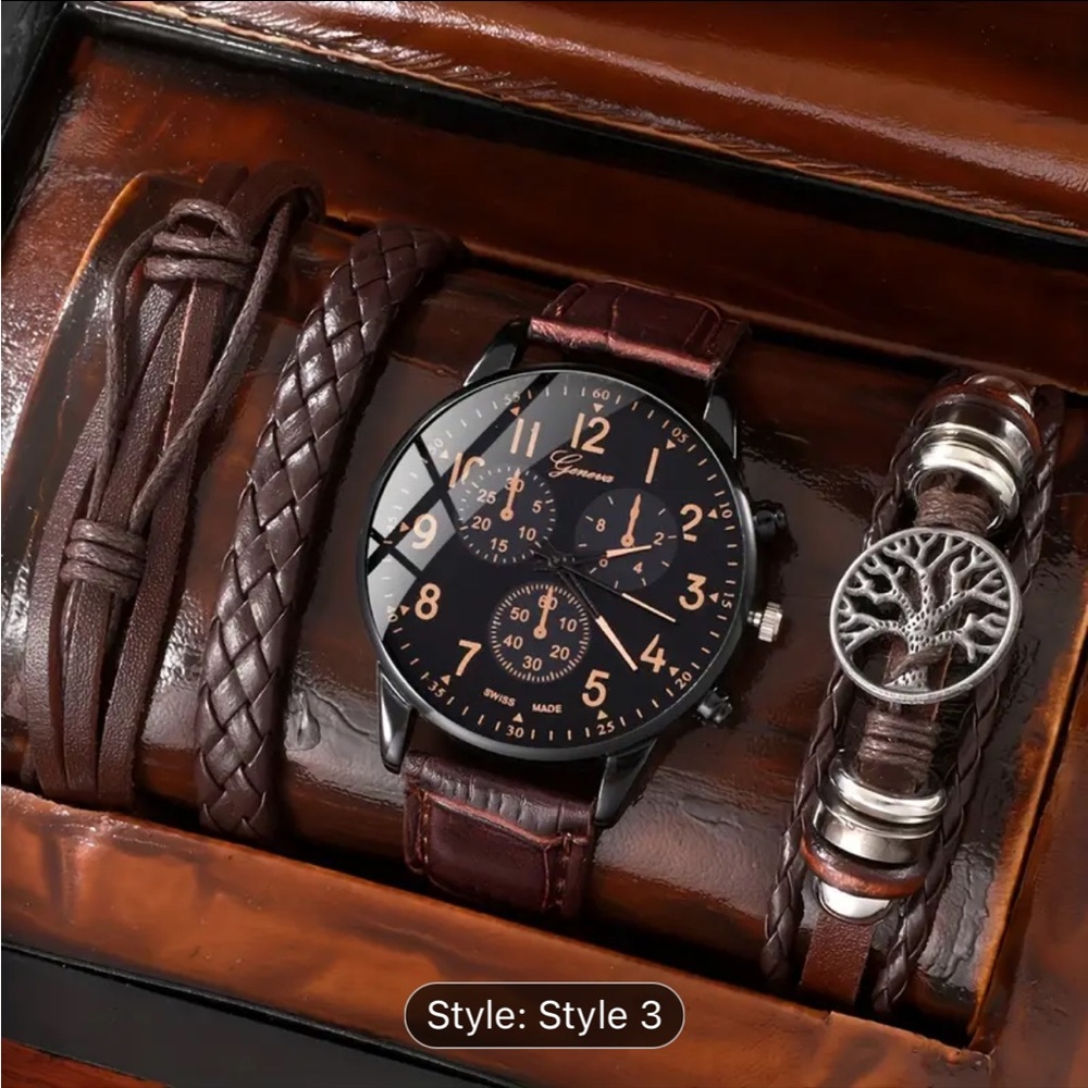 Watch with 3 leather bracelets. Box not included
